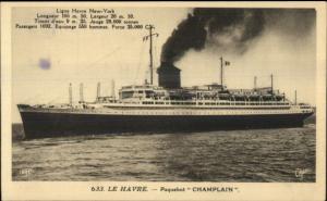 Steamship Steamer Paquebot Champlain c1915 Postcard