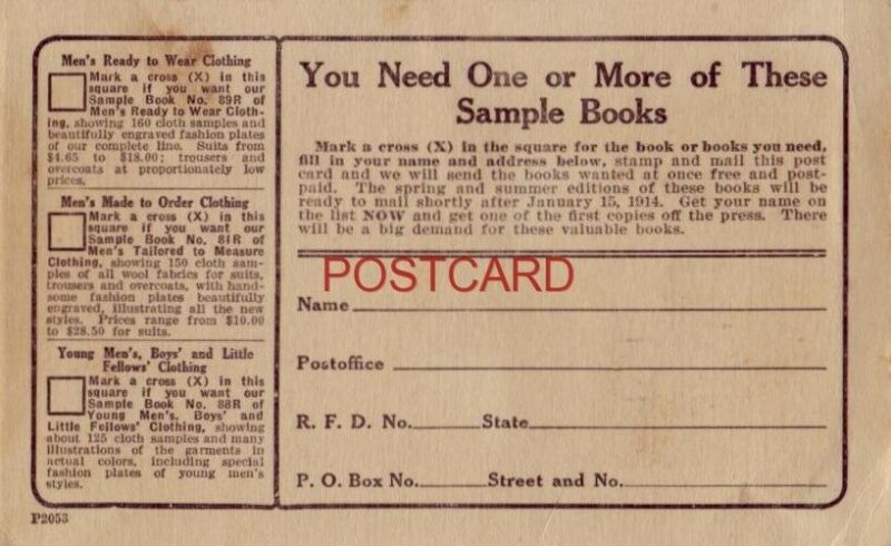 X FOR THE SAMPLE BOOKS YOU NEED, SEARS WILL MAIL SHORTLY AFTER JAN 15, 1914