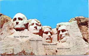 postcard South Dakota - Mt. Rushmore -  names listed under