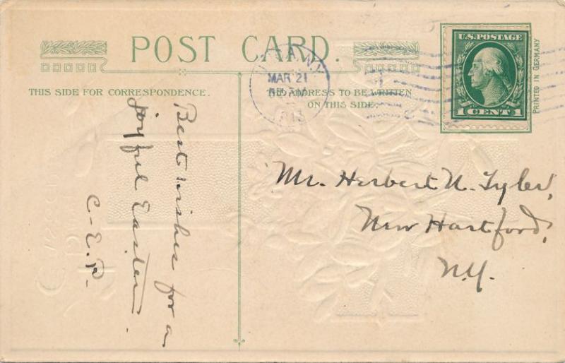 Easter Greetings - Cross and Lilies - Flowers - pm 1913 - John Winsch - DB