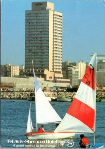 Postcard Israel Tel Aviv Sheraton Hotel - Sailboats passing by