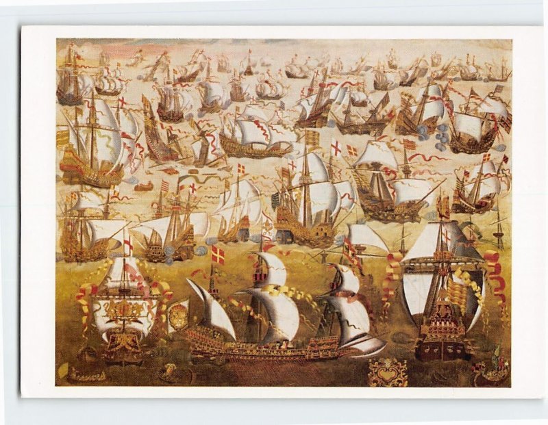Postcard Defeat of the Spanish Armada, National Maritime Museum, England