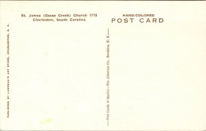 Vtg Charleston South Carolina SC James Goose Creek Church Hand Colored Postcard