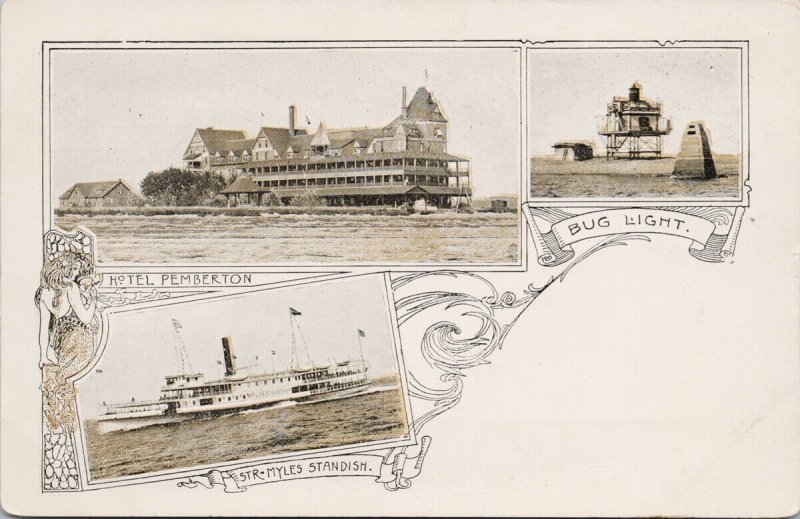 Hotel Pemberton Bug Light Myles Standish Steamer MA Unused Postcard F11