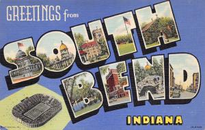 South Bend Indiana 1930-40s Large Letter Postcard Curt Teich