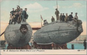 Postcard US Submarine Boats + Shark and Porpoise