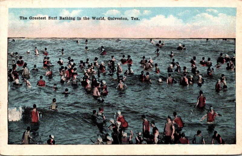 Texas Galveston Surf Bathing Scene The Greatest In The World