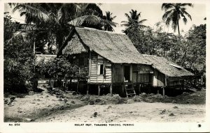 malaysia malay, PENANG, Tanjong Tokong, Malay Hut (1930s) RPPC Postcard