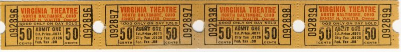 4 Vintage Virginia Theatre Movie Tickets, North Baltimore, Ohio/OH