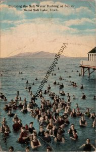 Enjoying the Salt Water Bathing Saltair Great Salt Lake UT Postcard PC315