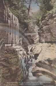 New York Watkins Glen Rainbow Falls And Triple Cascade Albertype