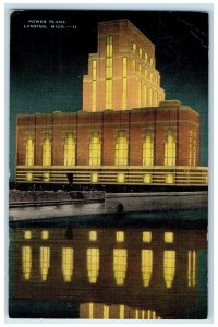 1945 Power Plant Building Night View Lansing Michigan MI Posted Vintage Postcard