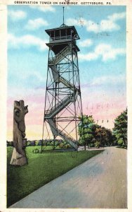 Vintage Postcard 1936 Observation Tower on Oak Ridge Gettysburg Pennsylvania PA