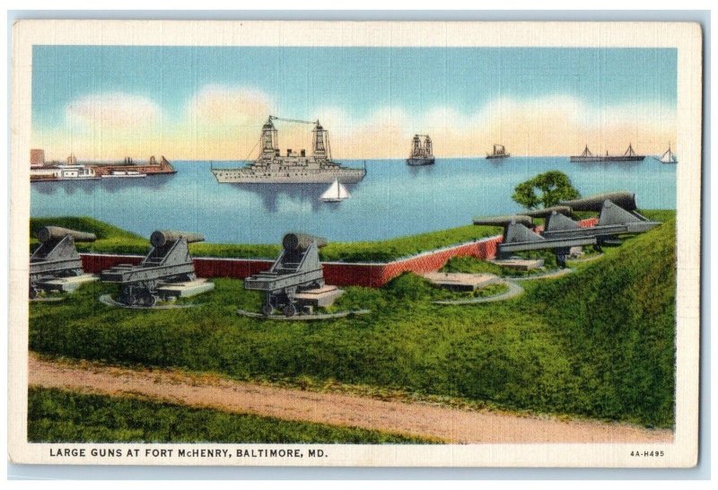 c1930's Large Guns At Fort McHenry Baltimore Maryland MD Vintage Postcard