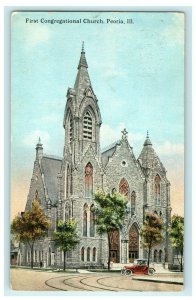 1920 Streator IL. First Congregational Church, Peoria Illinois IL Postcard