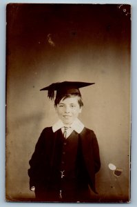 c1910's Smiling Boy Graduation Gown Studio RPPC Photo Unposted Antique Postcard