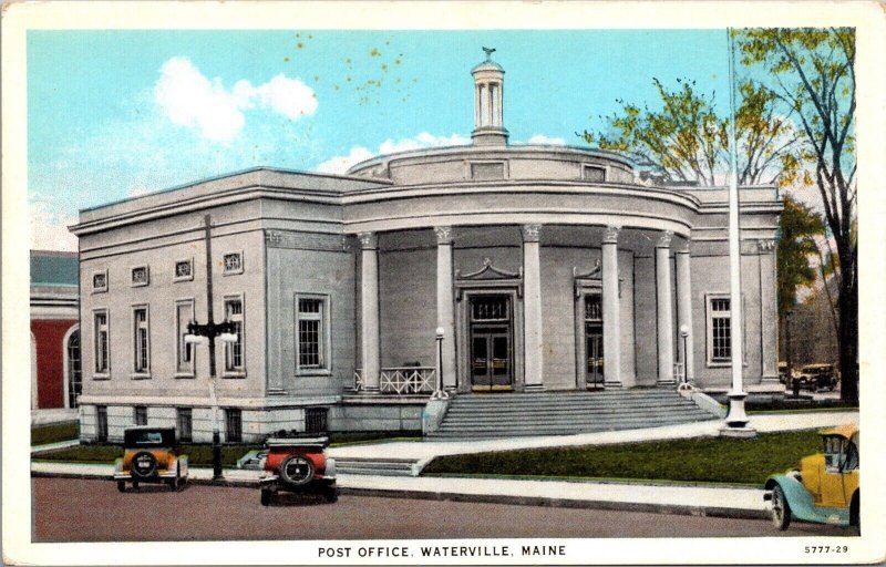 Postcard United States Post Office Building in Waterville, Maine