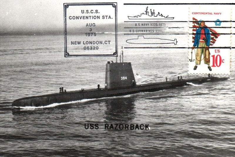 VINTAGE POSTCARD U.S.S. RAZORBACK SUBMARINE ON BICENTENNIAL U.S. NAVY 1775-1975