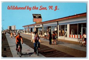 c1950's Biking In Boardwalk Tourists Wildwood By The Sea New Jersey NJ Postcard