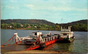 Vtg Fly Ohio OH Ferry Crossing Boat Auto Sisterville West Virginia WV Postcard