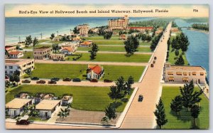 Hollywood Beach And Inland Waterway Bird's Eye View Florida FL Grounds Postcard