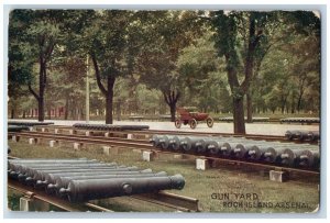 Rock Island Arsenal Morrison Illinois IL Postcard Gun Yard Car 1907 Antique