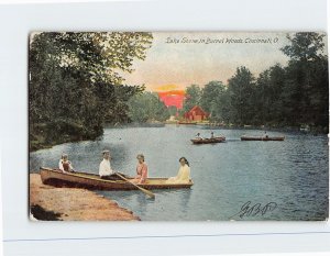 Postcard Lake Scene in Burnet Woods Cincinnati Ohio USA
