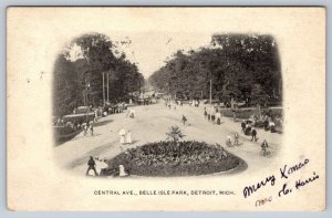 Central Avenue, Belle Isle Park, Detroit, Michigan, Antique 1906 Postcard, UDB