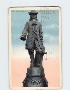 Postcard William Penn Statue on City Hall Tower Philadelphia Pennsylvania USA