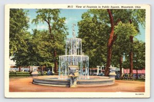 View of Fountain in Public Square, Mansfield Ohio Vintage Linen Postcard  P9