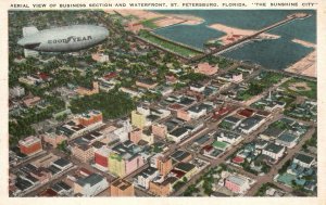 Aerial View Of Business Section & Waterfront St. Petersburg FL Vintage Postcard