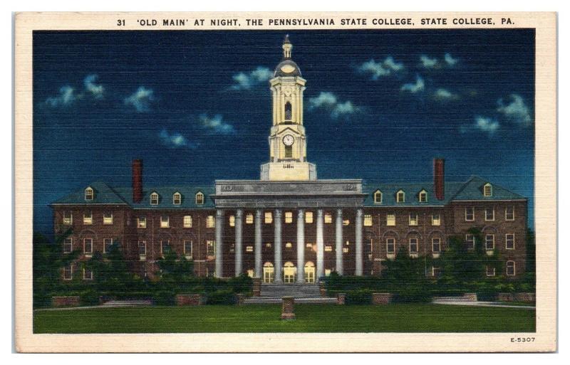 Mid-1900s Penn State Old Main, State College, PA Postcard