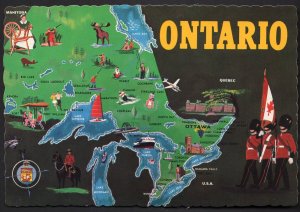 Canada Ontario Province Map with Highlights - Copyright 1965 Cont'l