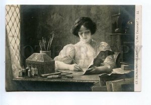 524356 LAMY Young Lady Painter Decorative Art Vintage postcard SALON 1910 year