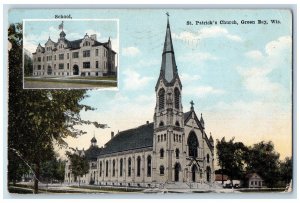 Green Bay Wisconsin WI Postcard St. Patrick's Church And School 1920 Vintage