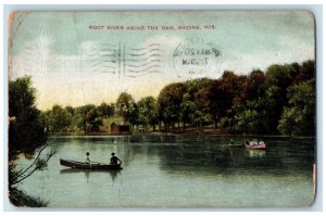 1908 Boating at Root River Above The Dam Racine Wisconsin WI Antique Postcard