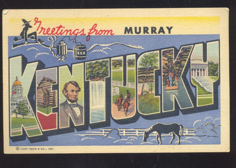 GREETINGS FROM MURRAY KENTUCKY LARGE LETTER LINEN POSTCARD KY.