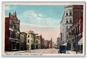 c1910's Main St. West From 11th Street King Piano Car Richmond IN Postcard