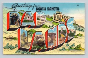 Large Letter Greetings From Bad Lands North Dakota ND UNP Chrome Postcard M15