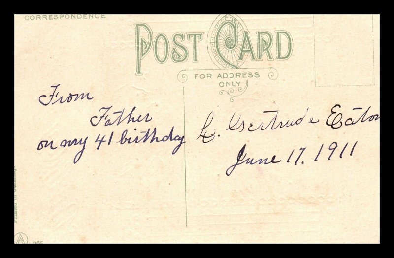 1911 Birthday Lake Boating Cabin Mountains Dock Embossed Postcard 269 