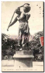 Old Postcard Statue of Saint Lo Normandy Laitiere