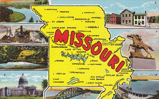 Greetings From Missouri With Map Curteich