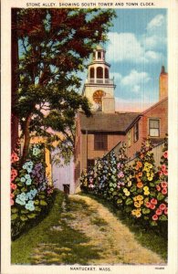 Massachusetts Nantucket Stone Alley Showing South Tower and Town Clock