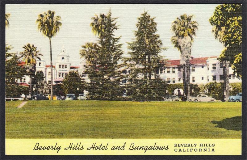 Beverly Hills CA Hotel and Bungalows Linen Postcard 1942