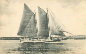 Camden, ME Schooner Mattie of Capt. Swift1949 Black and White Sketch Postcard