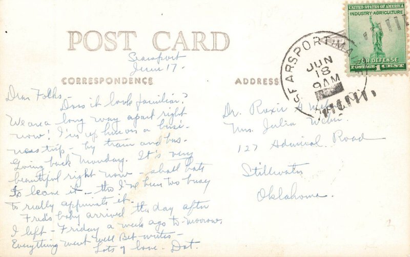 Searsport ME Main Street Gulf Gas Station Storefronts Old Cars, RPPC United States Maine