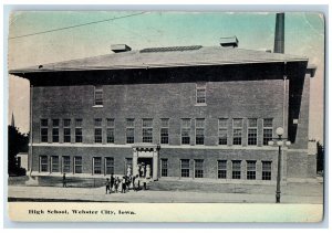 1914 High School Campus Building Students Webster City Iowa IA Antique Postcard