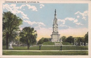 Savannah GA, Confederate Monument, Civil War Interest, 1920's White Bord...