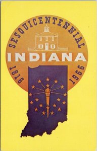 Indiana Sesquicentennial Emblem Yellow Unused Vintage Postcard H15