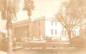 RPPC POST OFFICE OLD CARS SARASOTA FLORIDA REAL PHOTO POSTCARD (c.1940s)